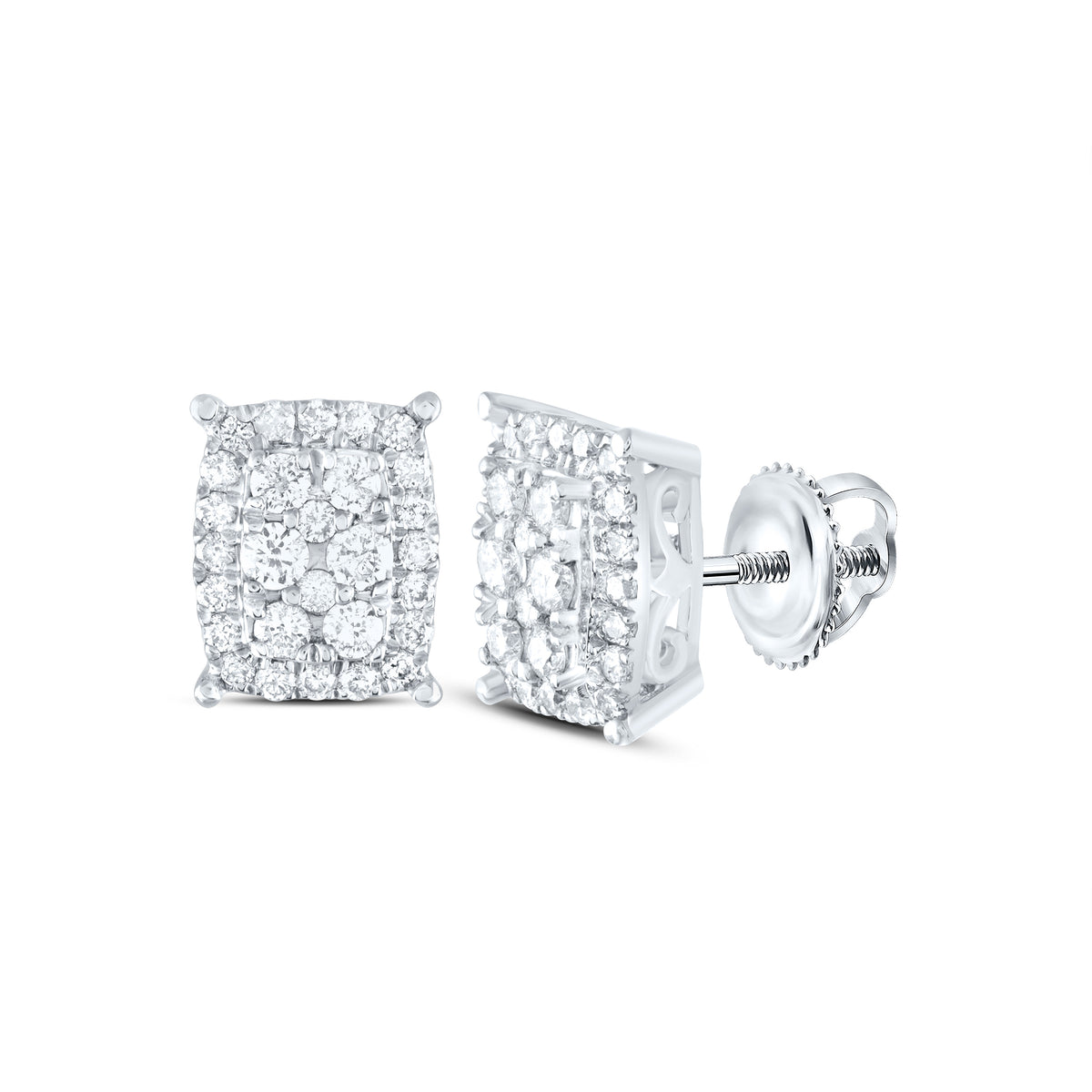 14kt White Gold Womens Round Diamond Rectangular Cluster Earrings 1/4 Cttw