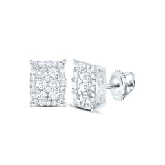 14kt White Gold Womens Round Diamond Rectangular Cluster Earrings 1/4 Cttw
