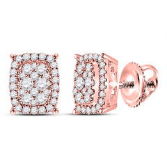 14kt Rose Gold Womens Round Diamond Rectangular Cluster Earrings 1/2 Cttw