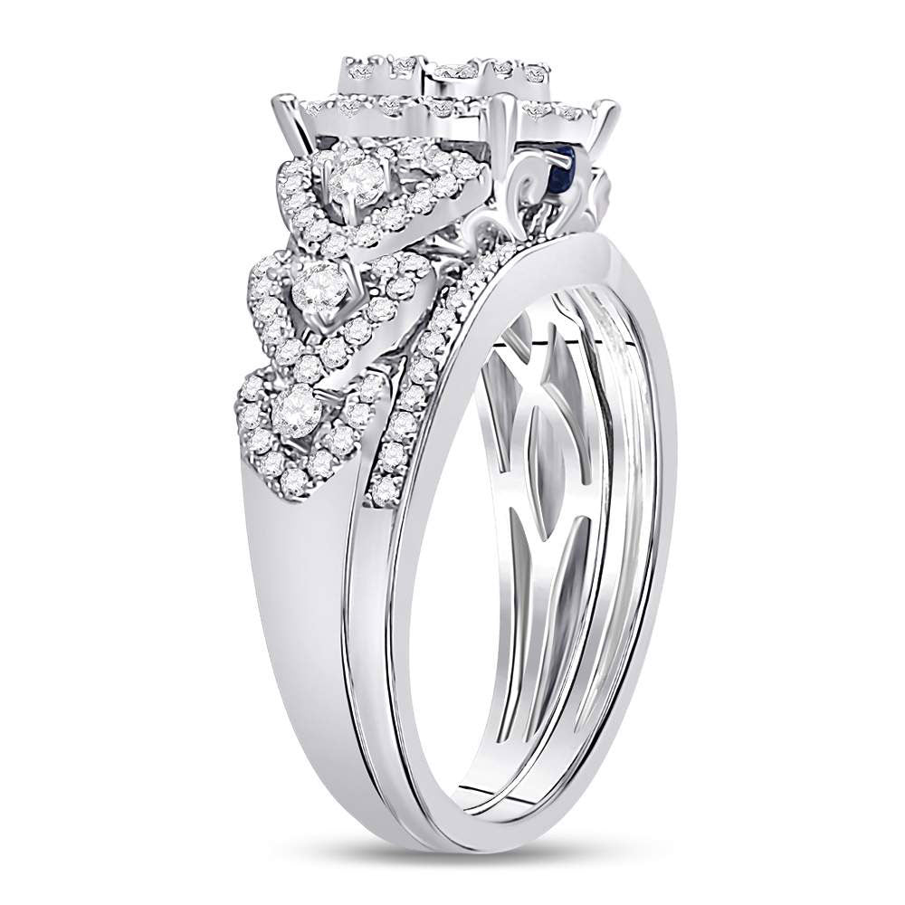 14kt White Gold Womens Round Diamond Bridal Wedding Engagement Ring Band Set 1.00 Cttw