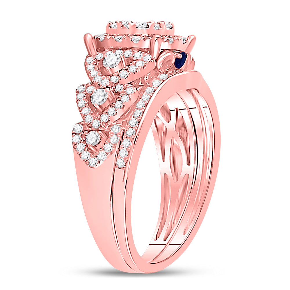 14kt Rose Gold Womens Round Diamond Bridal Wedding Engagement Ring Band Set 1.00 Cttw