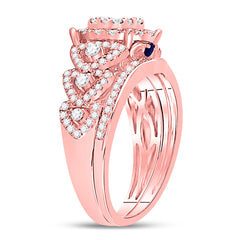 14kt Rose Gold Womens Round Diamond Bridal Wedding Engagement Ring Band Set 1.00 Cttw