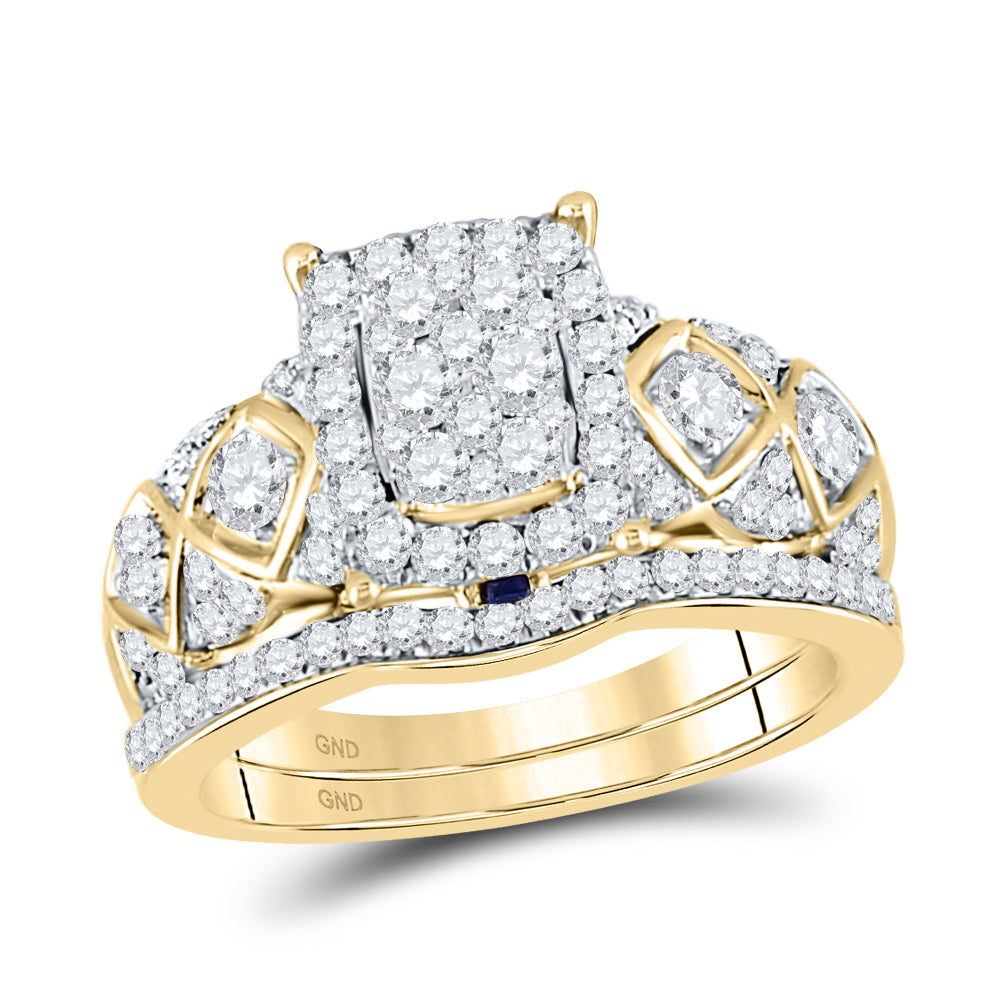 14kt Yellow Gold Womens Round Diamond Cluster Bridal Wedding Engagement Ring Band Set 1.00 Cttw