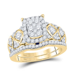 14kt Yellow Gold Womens Round Diamond Cluster Bridal Wedding Engagement Ring Band Set 1.00 Cttw