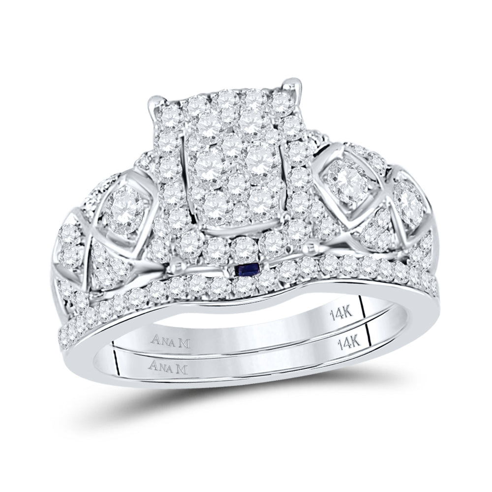 14kt White Gold Womens Round Diamond Cluster Bridal Wedding Engagement Ring Band Set 1.00 Cttw