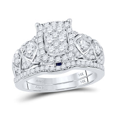 14kt White Gold Womens Round Diamond Cluster Bridal Wedding Engagement Ring Band Set 1.00 Cttw