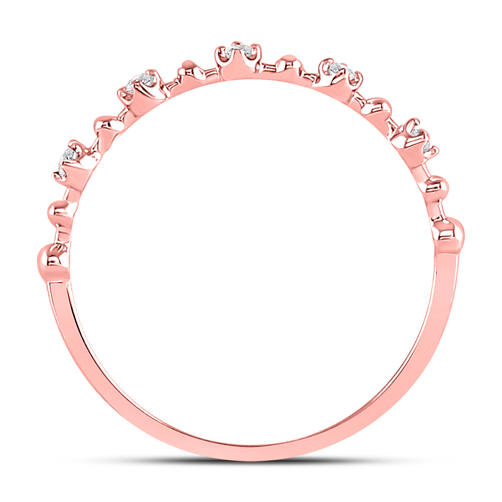 10K Rose Gold Womens Round Natural Diamond Bead Dot Stackable Ring 1/20 CTW 0.58 Gram