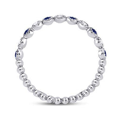 10kt White Gold Womens Round Blue Sapphire Diamond Beaded Dot Stackable Band Ring 1/6 Cttw