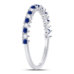 10kt White Gold Womens Round Blue Sapphire Modern Alternating Stackable Band Ring 1/5 Cttw