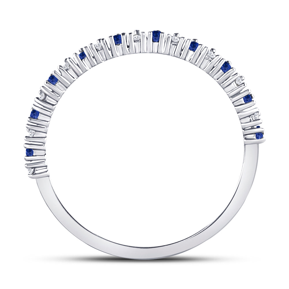 10kt White Gold Womens Round Blue Sapphire Modern Alternating Stackable Band Ring 1/5 Cttw