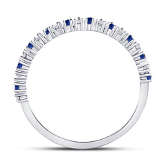 10kt White Gold Womens Round Blue Sapphire Modern Alternating Stackable Band Ring 1/5 Cttw