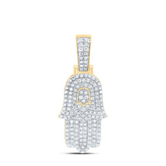 10kt Yellow Gold Mens Round Diamond Hamsa Charm Pendant 1/2 Cttw