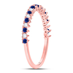 10kt Rose Gold Womens Round Blue Sapphire Modern Alternating Stackable Band Ring 1/5 Cttw