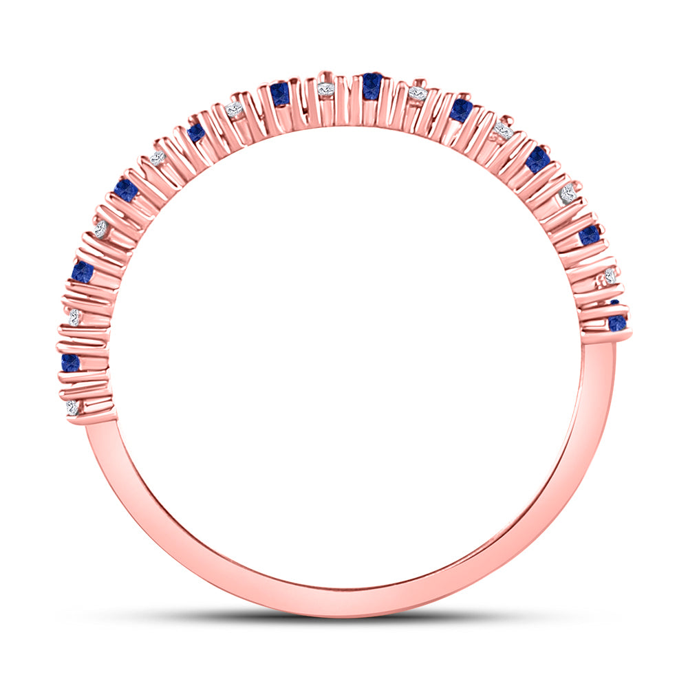 10kt Rose Gold Womens Round Blue Sapphire Modern Alternating Stackable Band Ring 1/5 Cttw