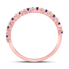 10kt Rose Gold Womens Round Blue Sapphire Modern Alternating Stackable Band Ring 1/5 Cttw