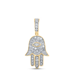 10kt Yellow Gold Mens Round Diamond Hamsa Eye Fatima Charm Pendant 1/4 Cttw