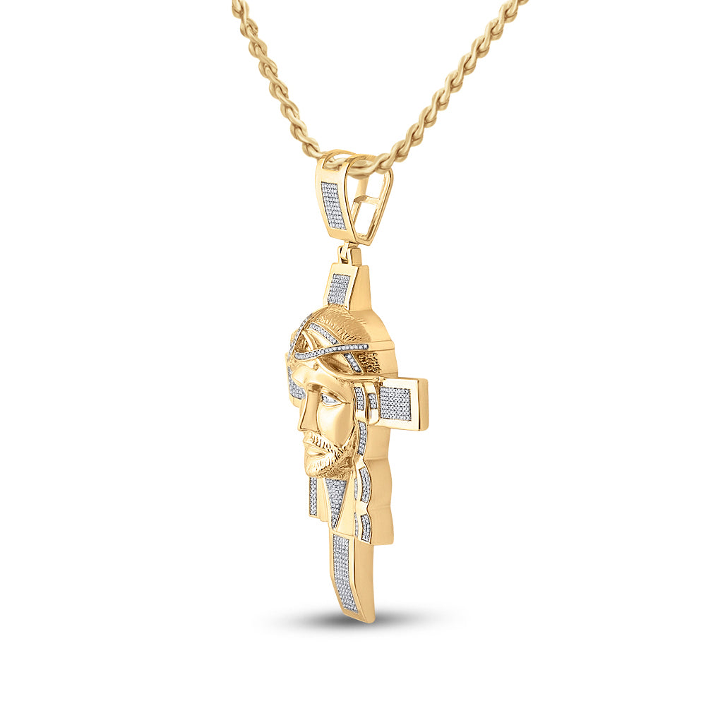 10K Yellow Gold 1 1/4 CTW-Natural Diamond Mens Jesus Cross Charm 40.04 Gram