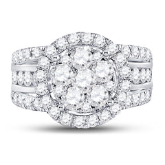 14kt White Gold Womens Round Diamond Cluster Bridal Wedding Engagement Ring 2.00 Cttw