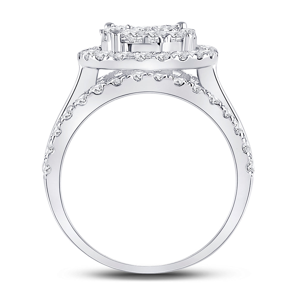 14kt White Gold Womens Round Diamond Cluster Bridal Wedding Engagement Ring 2.00 Cttw
