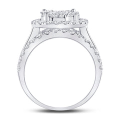 14kt White Gold Womens Round Diamond Cluster Bridal Wedding Engagement Ring 2.00 Cttw