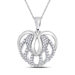 10kt White Gold Womens Round Diamond Open Strand Heart Pendant 1/5 Cttw