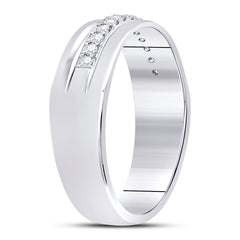 14kt White Gold Mens Machine Set Round Diamond Wedding Band Ring 1/5 Cttw