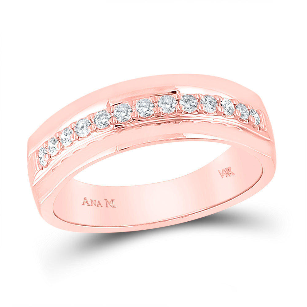 14kt Rose Gold Mens Machine Set Round Diamond Wedding Band Ring 1/3 Cttw