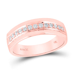 14kt Rose Gold Mens Machine Set Round Diamond Wedding Band Ring 1/3 Cttw