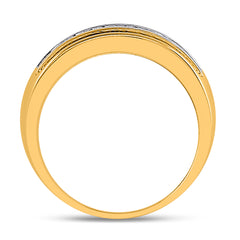 14kt Yellow Gold Mens Round Diamond Single Row Textured Wedding Band Ring 1.00 Cttw