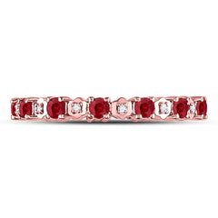10kt Rose Gold Womens Round Ruby Diamond Eternity Stackable Band Ring 1.00 Cttw