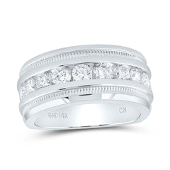 14kt White Gold Mens Round Diamond Single Row Fluted Wedding Band Ring 2.00 Cttw