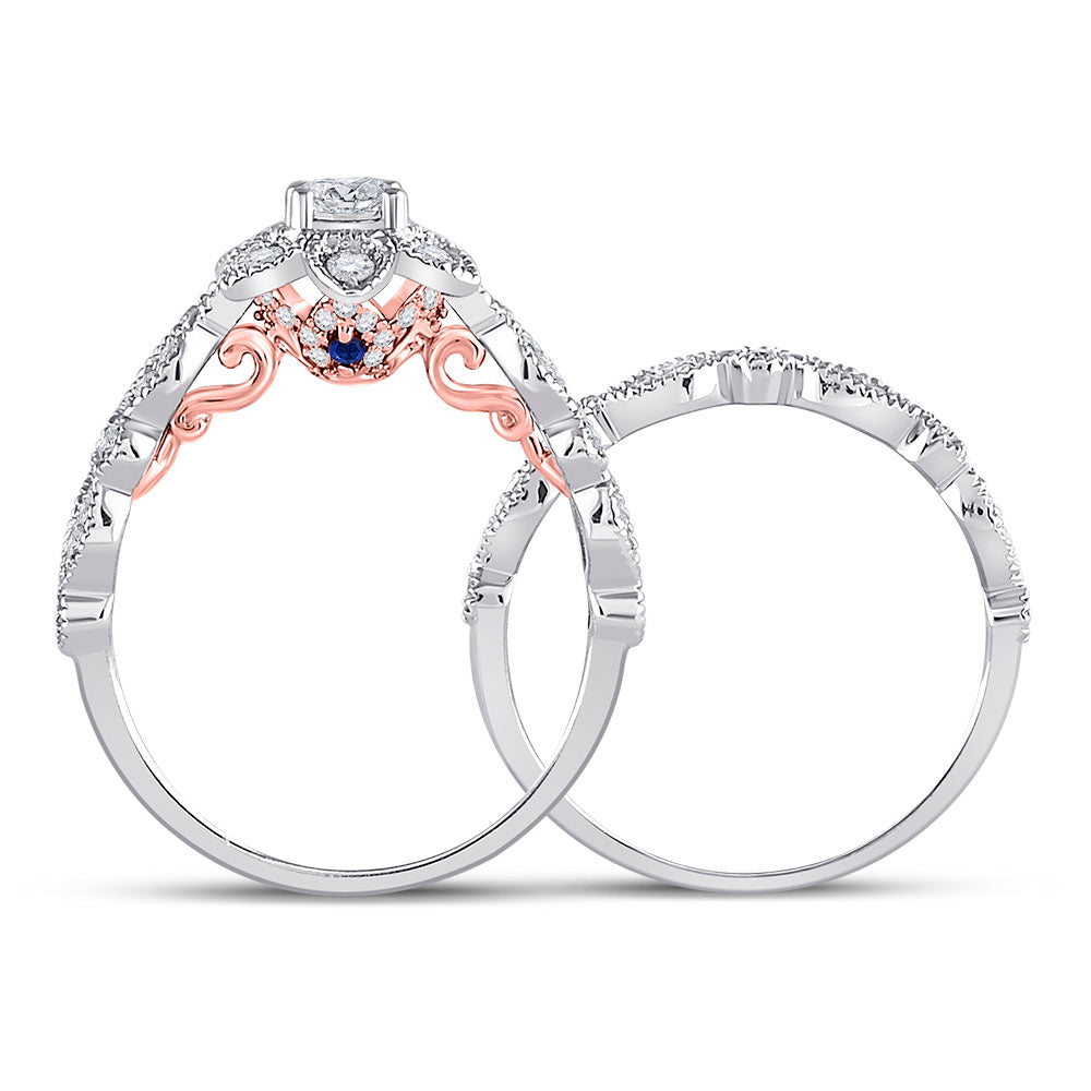 14kt Two-tone Gold Womens Round Diamond Flower Bridal Wedding Engagement Ring Band Set 3/4 Cttw (Certified)