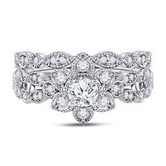 14kt Two-tone Gold Womens Round Diamond Flower Bridal Wedding Engagement Ring Band Set 3/4 Cttw (Certified)