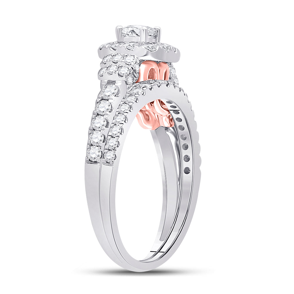 14kt Two-tone Gold Womens Round Diamond Bridal Wedding Engagement Ring Band Set 1.00 Cttw (Certified)