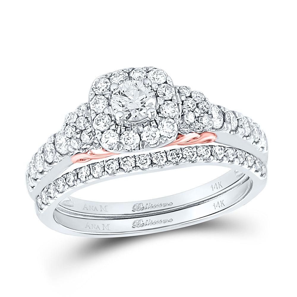 14kt Two-tone Gold Womens Round Diamond Bridal Wedding Engagement Ring Band Set 1.00 Cttw (Certified)
