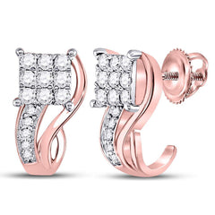 10kt Rose Gold Womens Round Diamond Square Half J Hoop Earrings 3/8 Cttw
