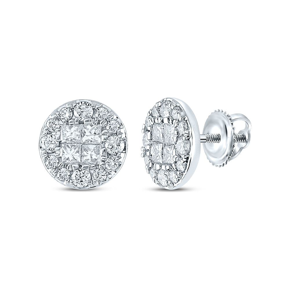 14kt White Gold Womens Princess Diamond Fashion Cluster Earrings 1.00 Cttw