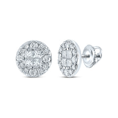 14kt White Gold Womens Princess Diamond Fashion Cluster Earrings 1.00 Cttw