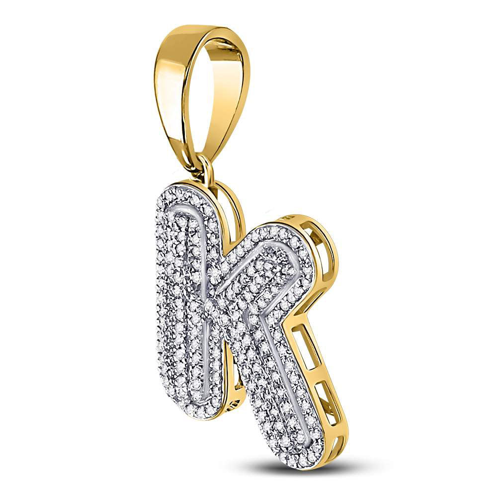 10K Yellow Gold Mens Round Natural Diamond Letter K Bubble Initial Charm Pendant 5/8 CTW 4.59 Gram
