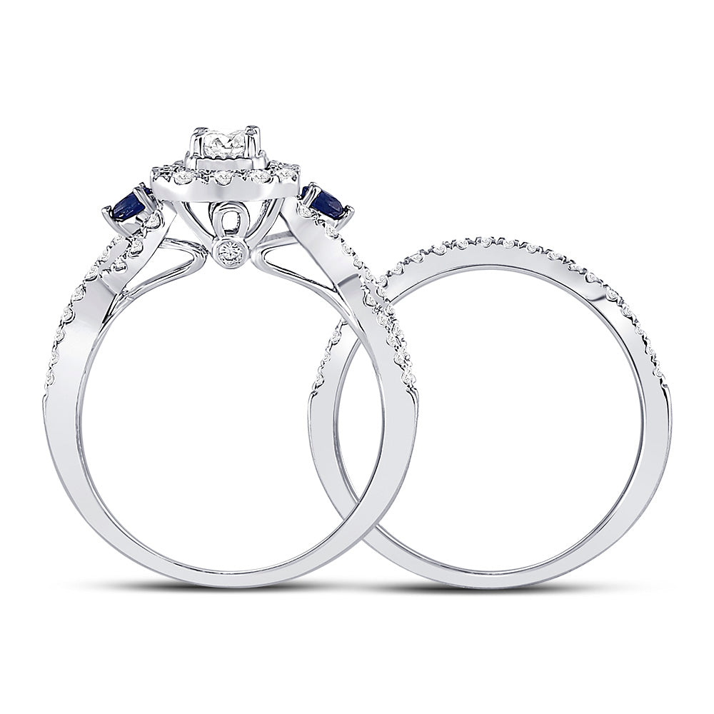 14kt White Gold Womens Emerald Diamond Bridal Wedding Engagement Ring Band Set 1.00 Cttw (Certified)
