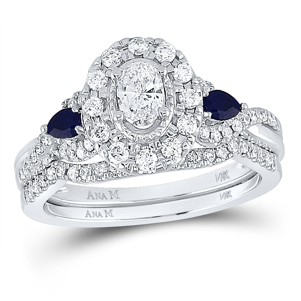 14kt White Gold Womens Oval Diamond Bridal Wedding Engagement Ring Band Set 1.00 Cttw (Certified)