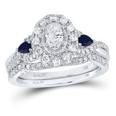 14kt White Gold Womens Oval Diamond Bridal Wedding Engagement Ring Band Set 1.00 Cttw (Certified)