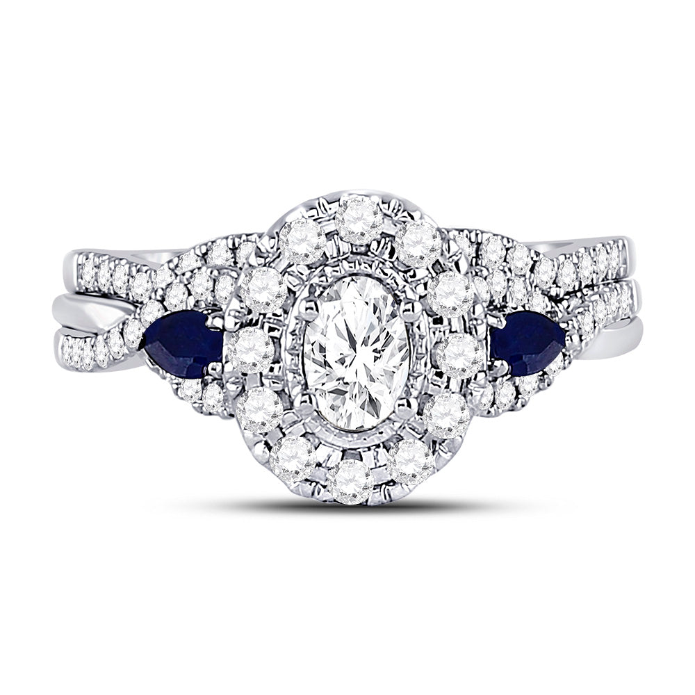 14kt White Gold Womens Oval Diamond Bridal Wedding Engagement Ring Band Set 1.00 Cttw (Certified)
