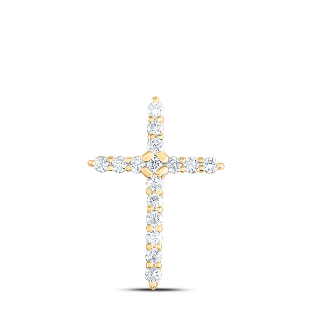 10K Yellow Gold 1/4 CTW-Natural Diamondcross Pendant 0.54 Gram
