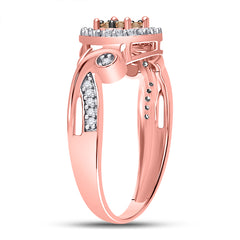 10kt Rose Gold Womens Round Brown Diamond Fashion Cluster Ring 1/4 Cttw