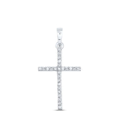 10kt White Gold Womens Round Diamond Religious Cross Pendant 1/6 Cttw