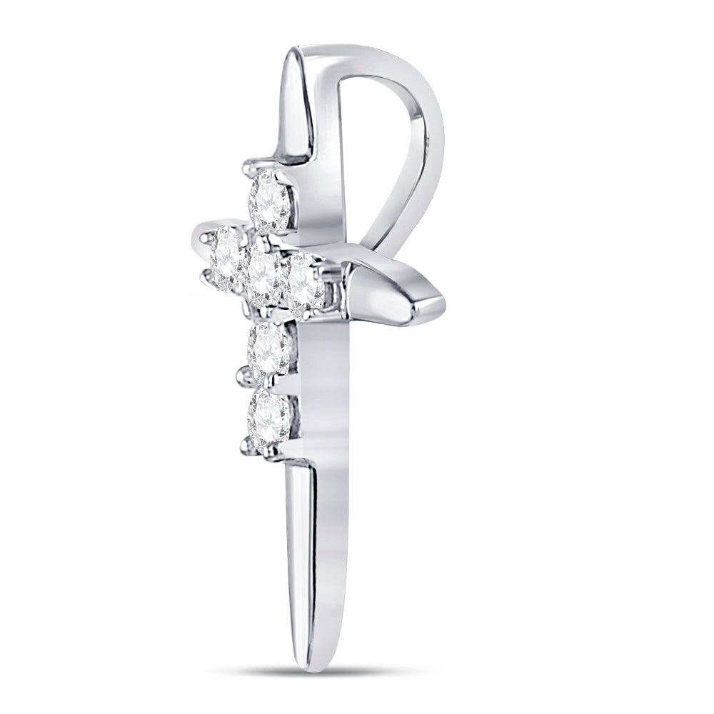 10kt White Gold Womens Round Diamond Religious Cross Pendant 1/10 Cttw