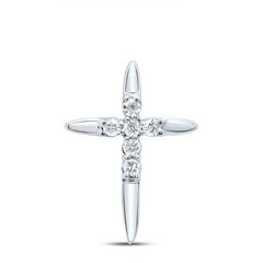 10kt White Gold Womens Round Diamond Religious Cross Pendant 1/10 Cttw