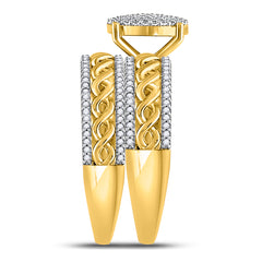 10kt Yellow Gold His Hers Round Diamond Cluster Matching Bridal Wedding Ring Band Set 5/8 Cttw