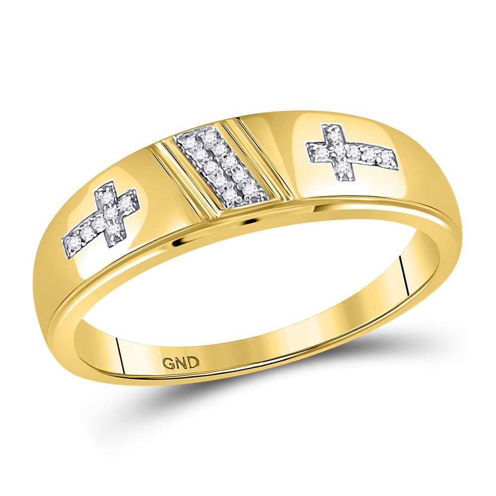10K Yellow Gold His & Hers Diamond Cross Matching Bridal Wedding Ring Band Set 1/12 CTW 6.37 Gram